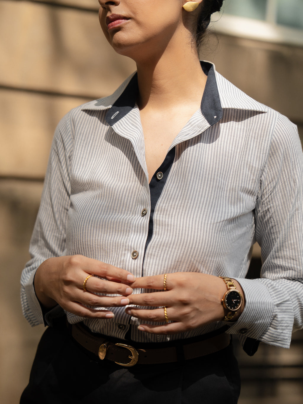 Handloom Cotton Stripe Shirt - Dawnline, Grey