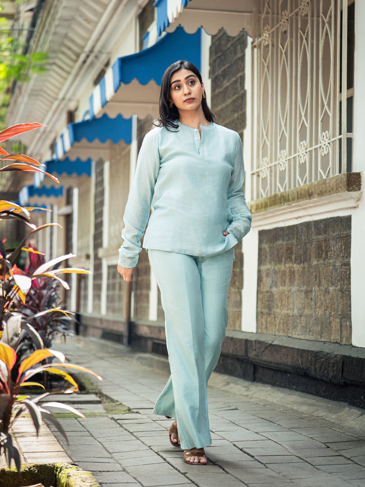 Chanderi Silk Tunic - Halo, Ice Blue