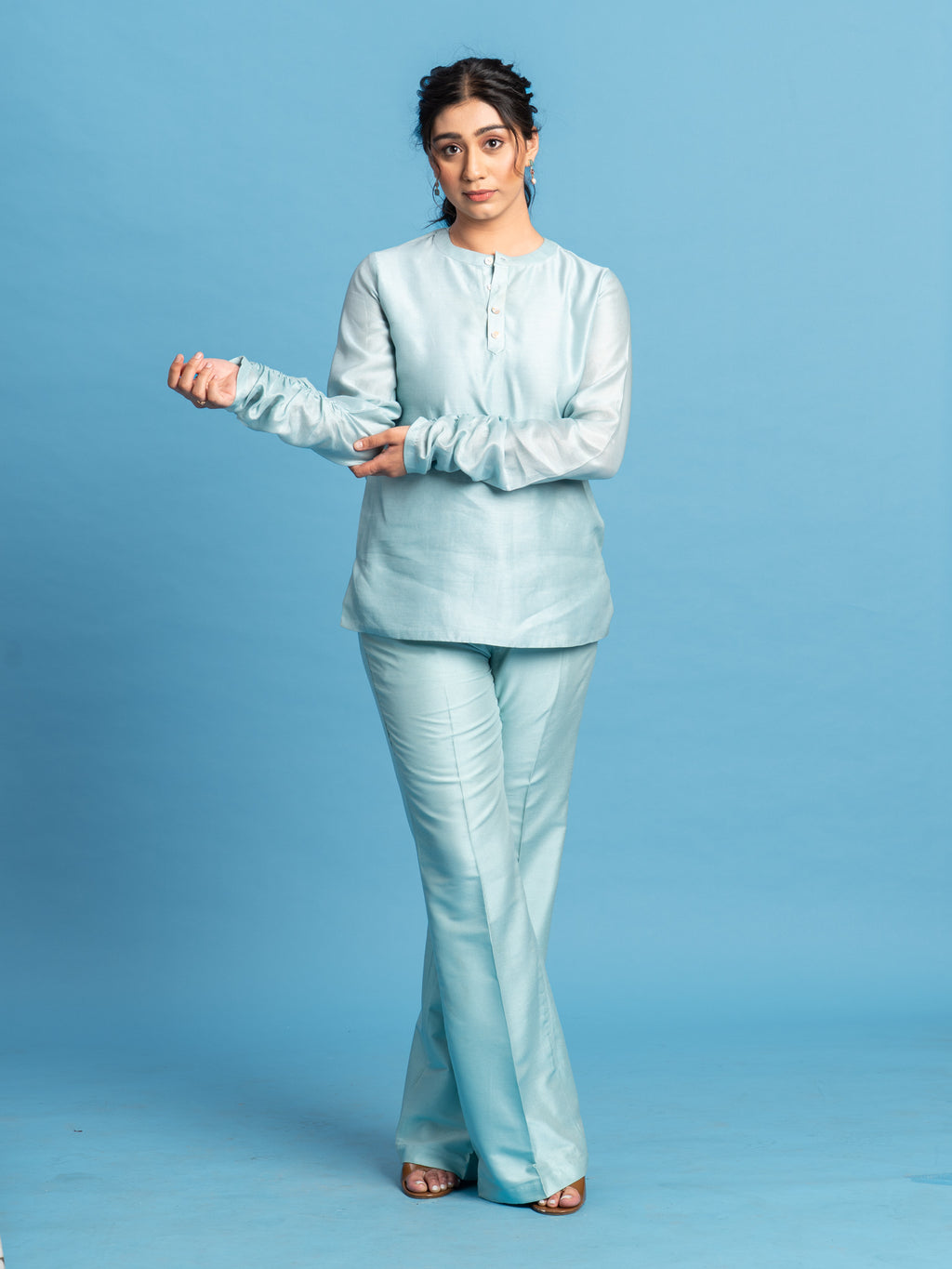 Chanderi Silk Tunic - Halo, Ice Blue