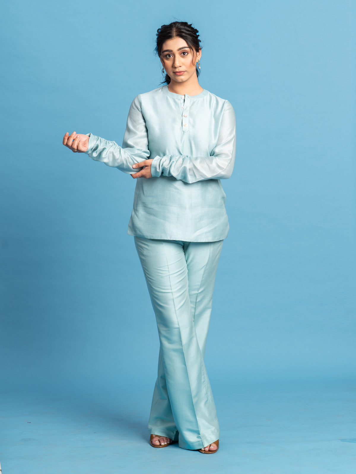 Chanderi Silk Tunic - Halo, Ice Blue