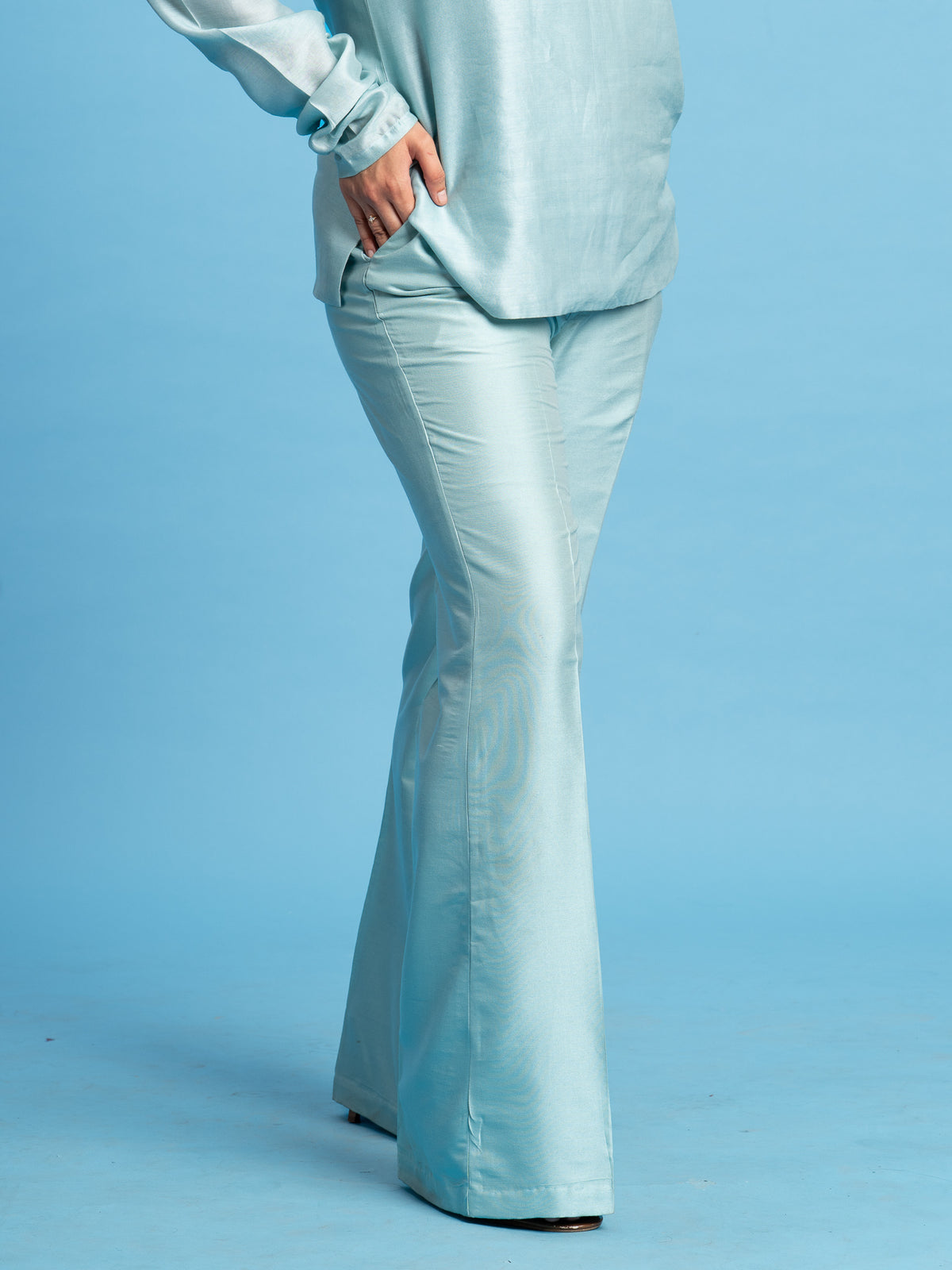 Silk Cotton Flare Trousers - Haze, Ice Blue