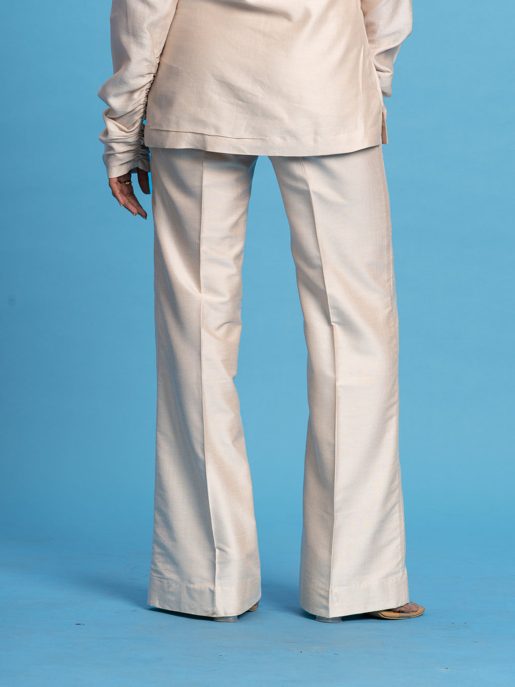 Silk Cotton Flare Trousers - Haze, Light Mocha