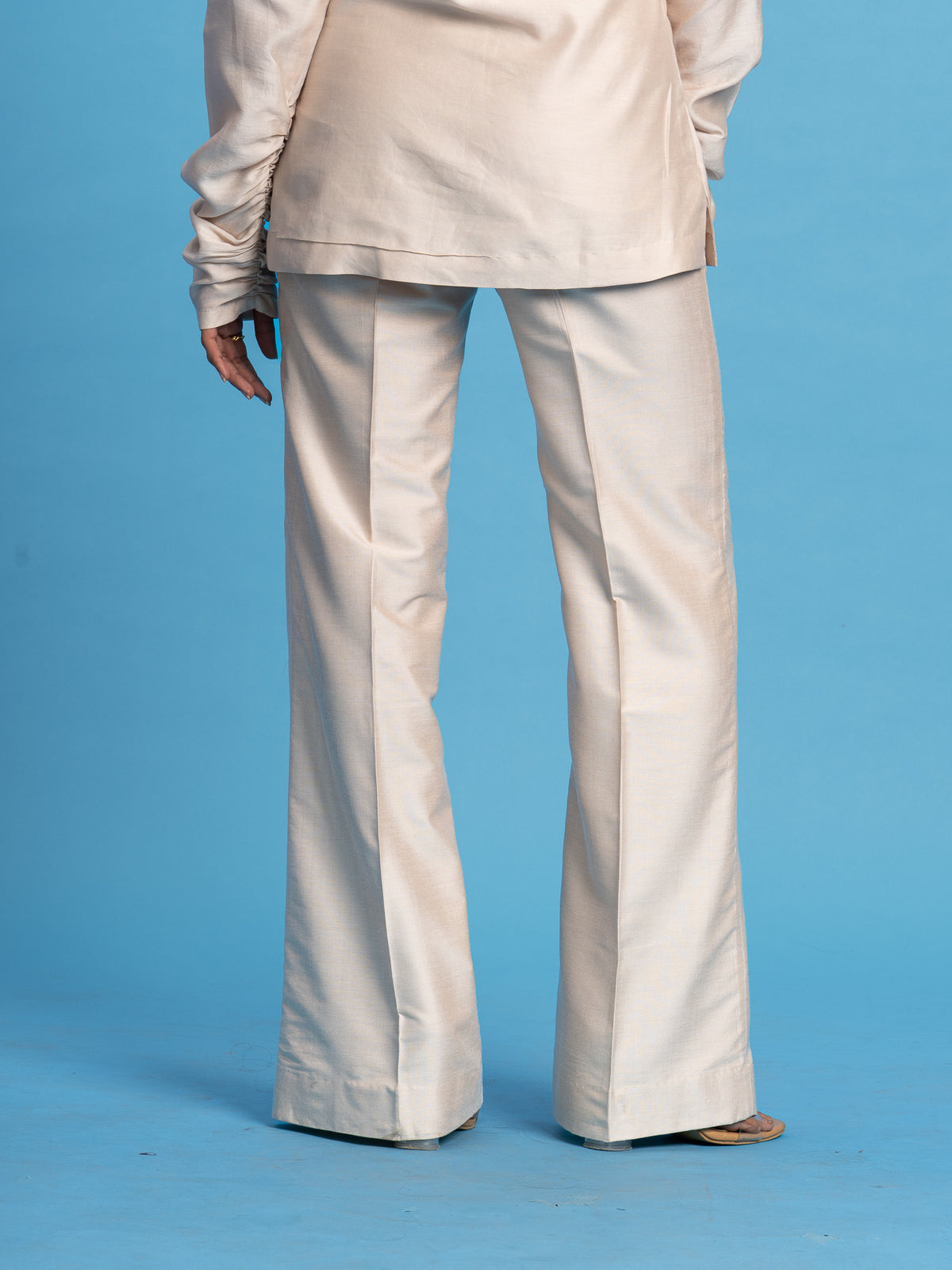 Silk Cotton Flare Trousers - Haze, Light Mocha