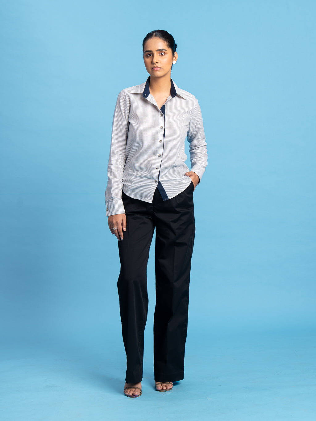 Dawnline Cotton Stripe Shirt- Grey