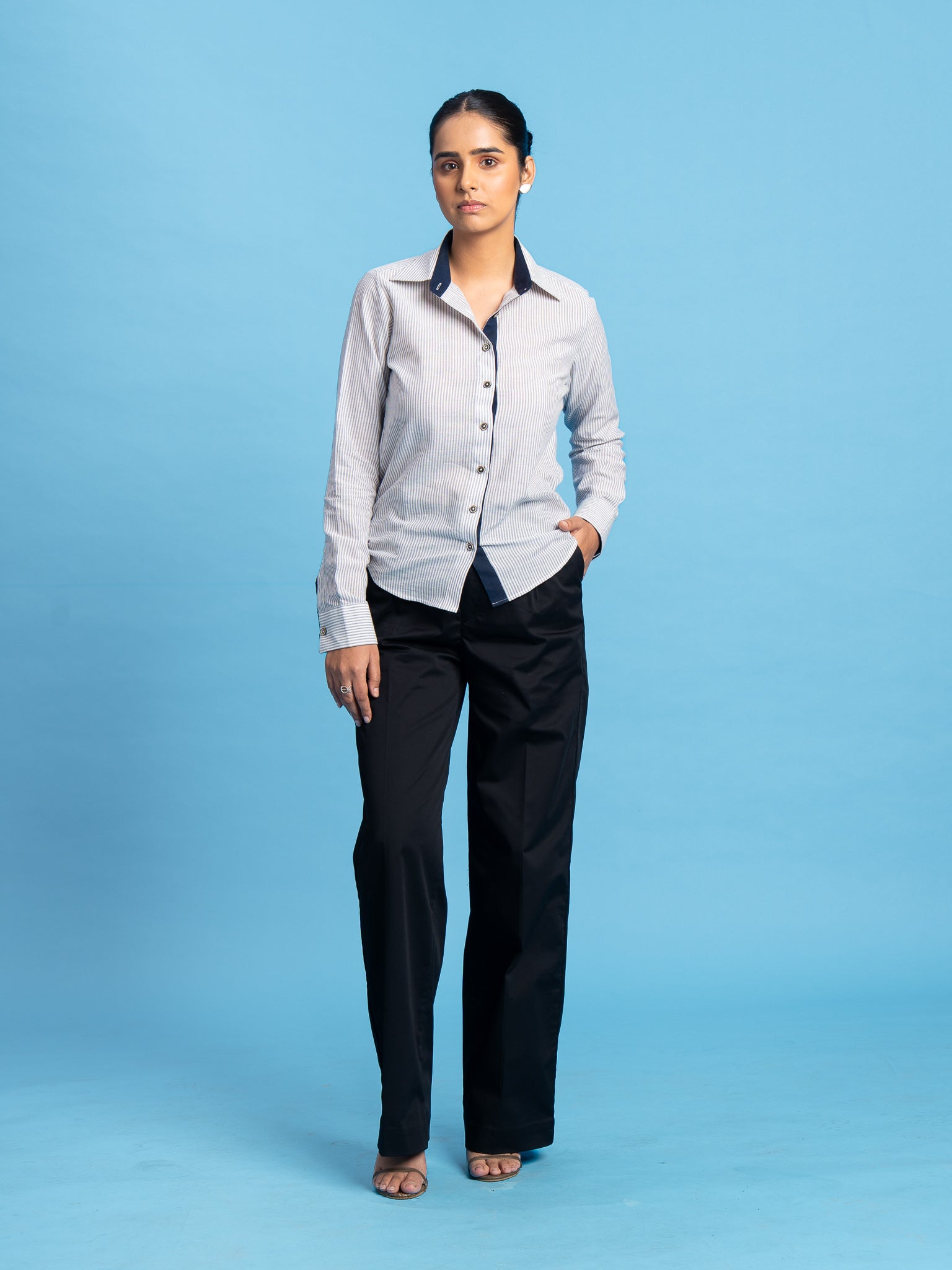 Dawnline Cotton Stripe Shirt- Grey