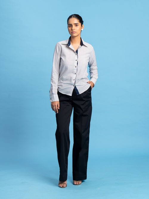 Dawnline Cotton Stripe Shirt- Grey