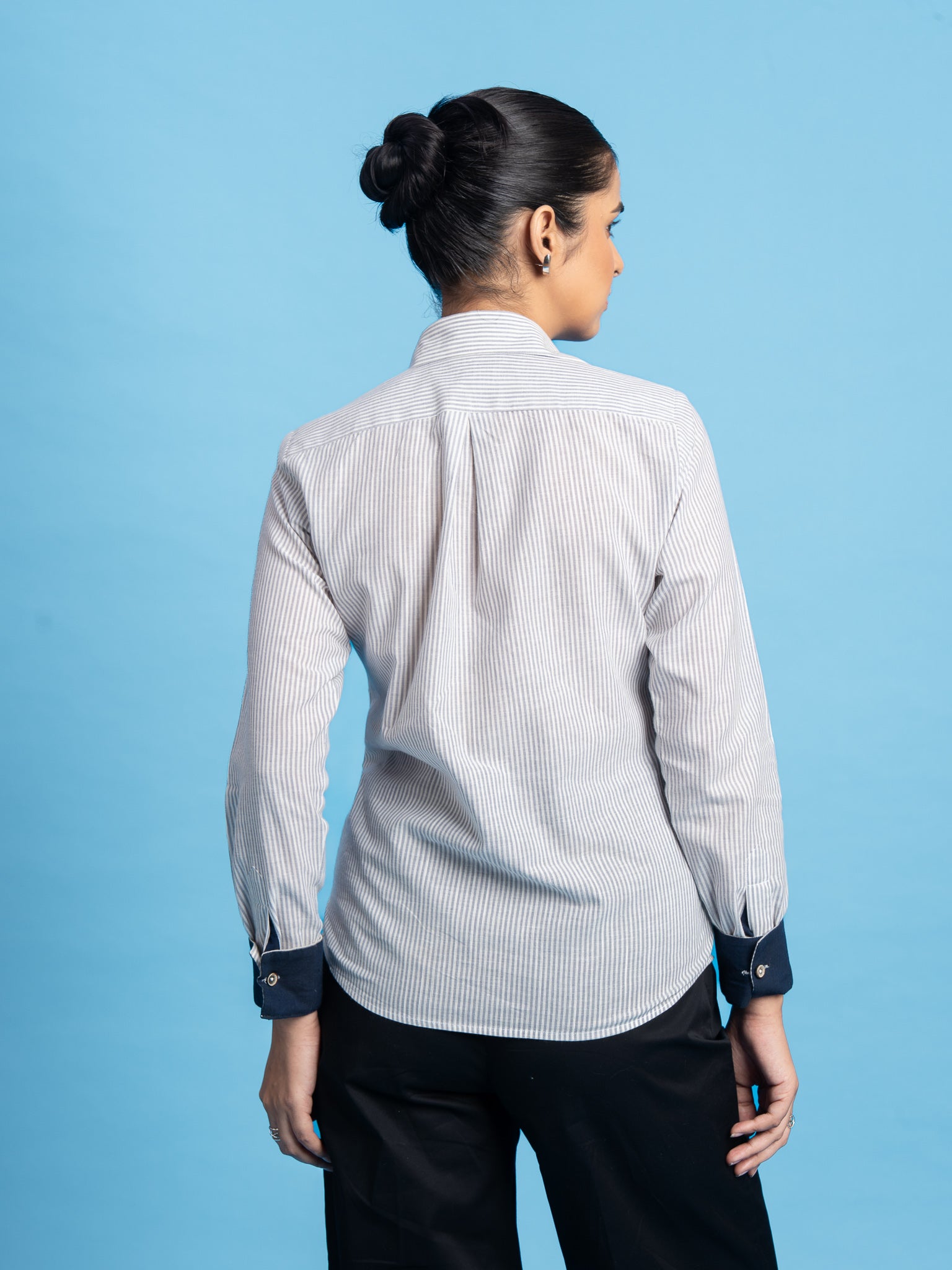 Dawnline Cotton Stripe Shirt- Grey