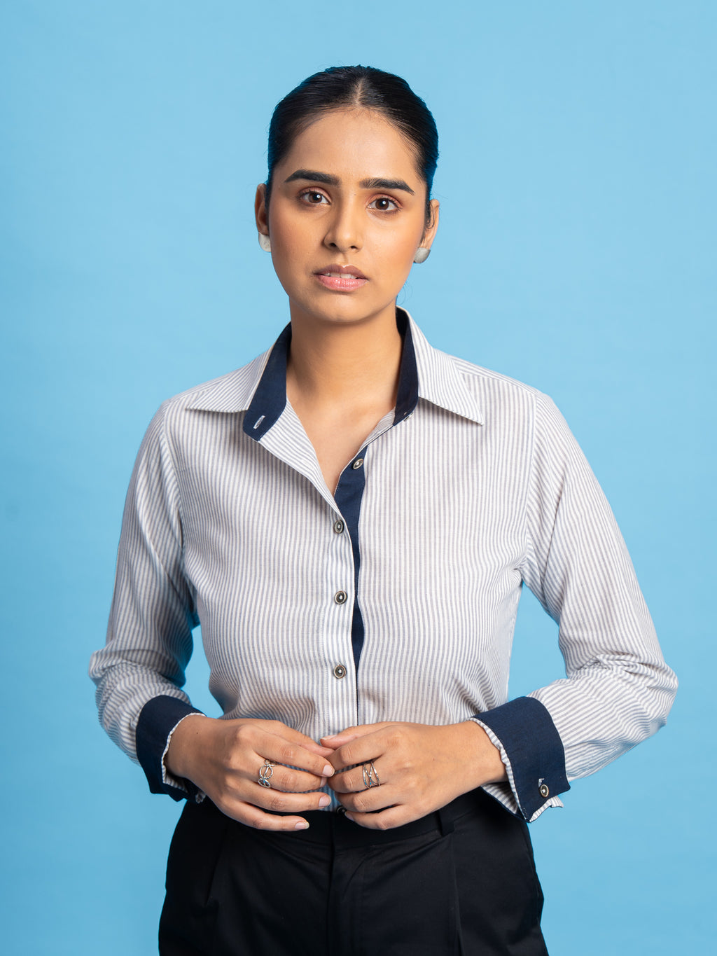 Dawnline Cotton Stripe Shirt- Grey