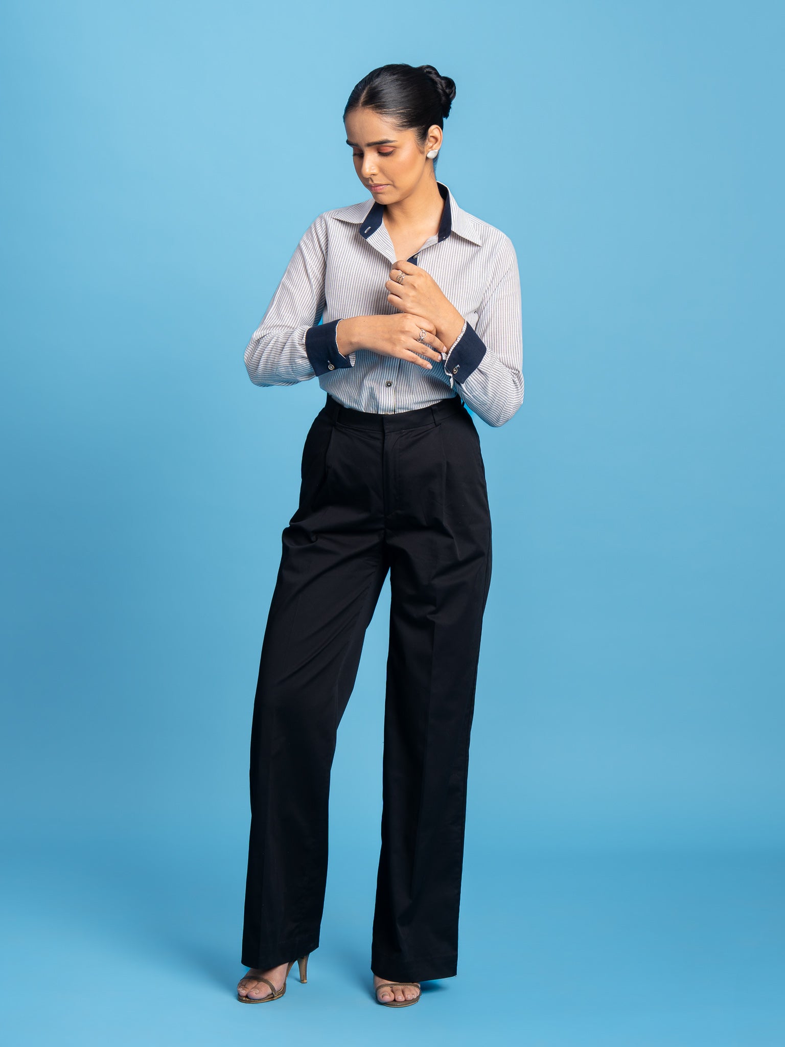 Wide-Leg, Straight Fit Cotton Trousers - Horizon, Black
