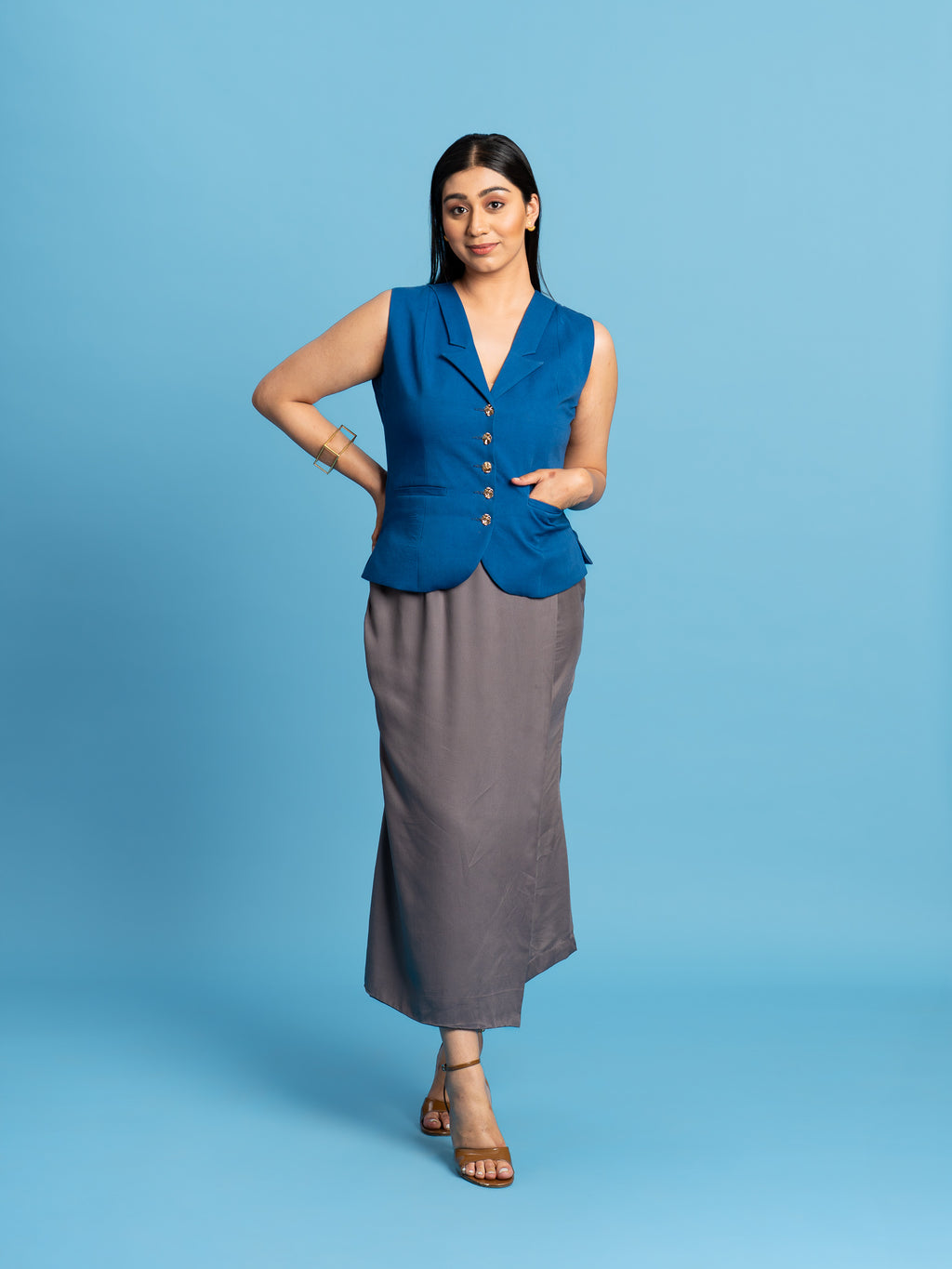 Sombre Cotton Twill Waistcoat- Blue