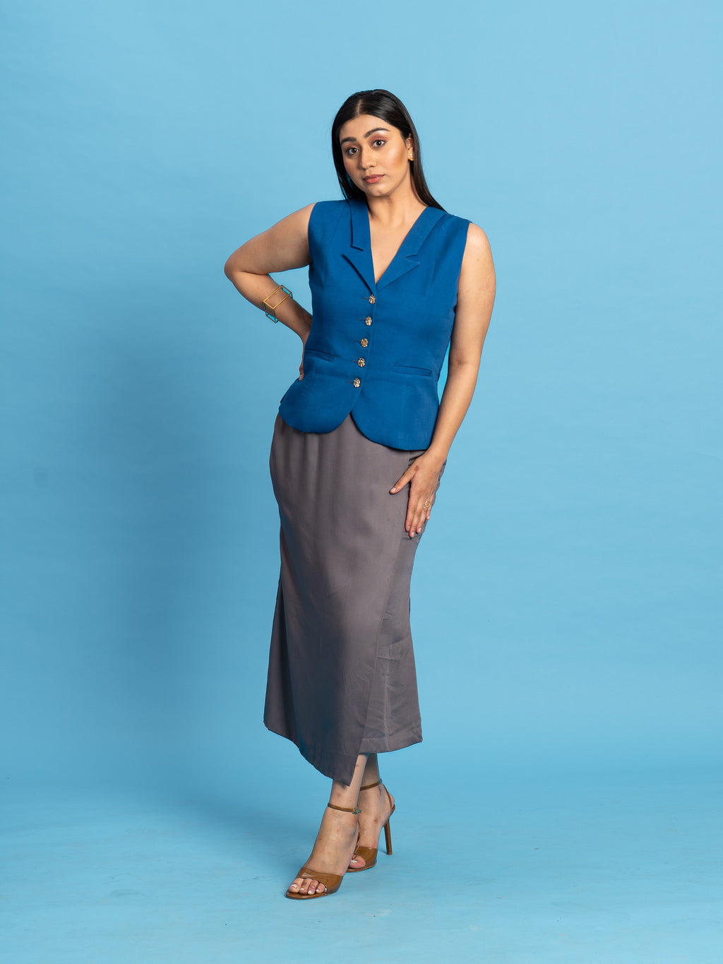 Sombre Cotton Twill Waistcoat- Blue