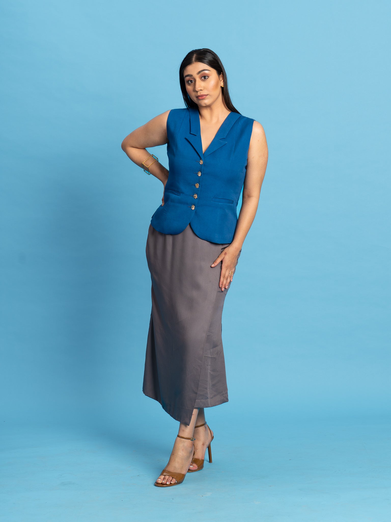 Sombre Cotton Twill Waistcoat- Blue