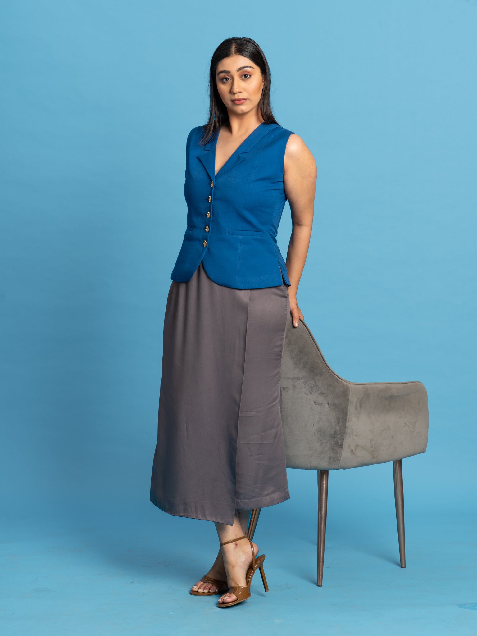 Sombre Cotton Twill Waistcoat- Blue