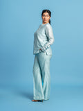 Silk Cotton Flare Trousers - Haze, Ice Blue