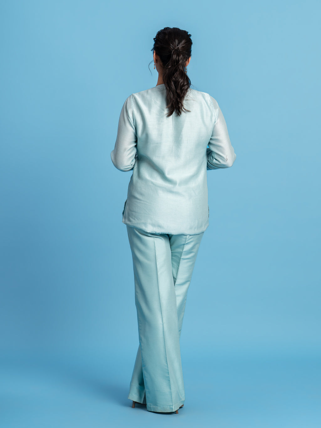 Haze Silk Blend Trouser- Ice Blue