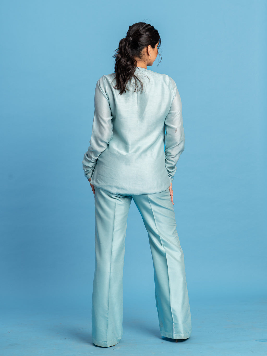 Haze Silk Blend Trouser- Ice Blue