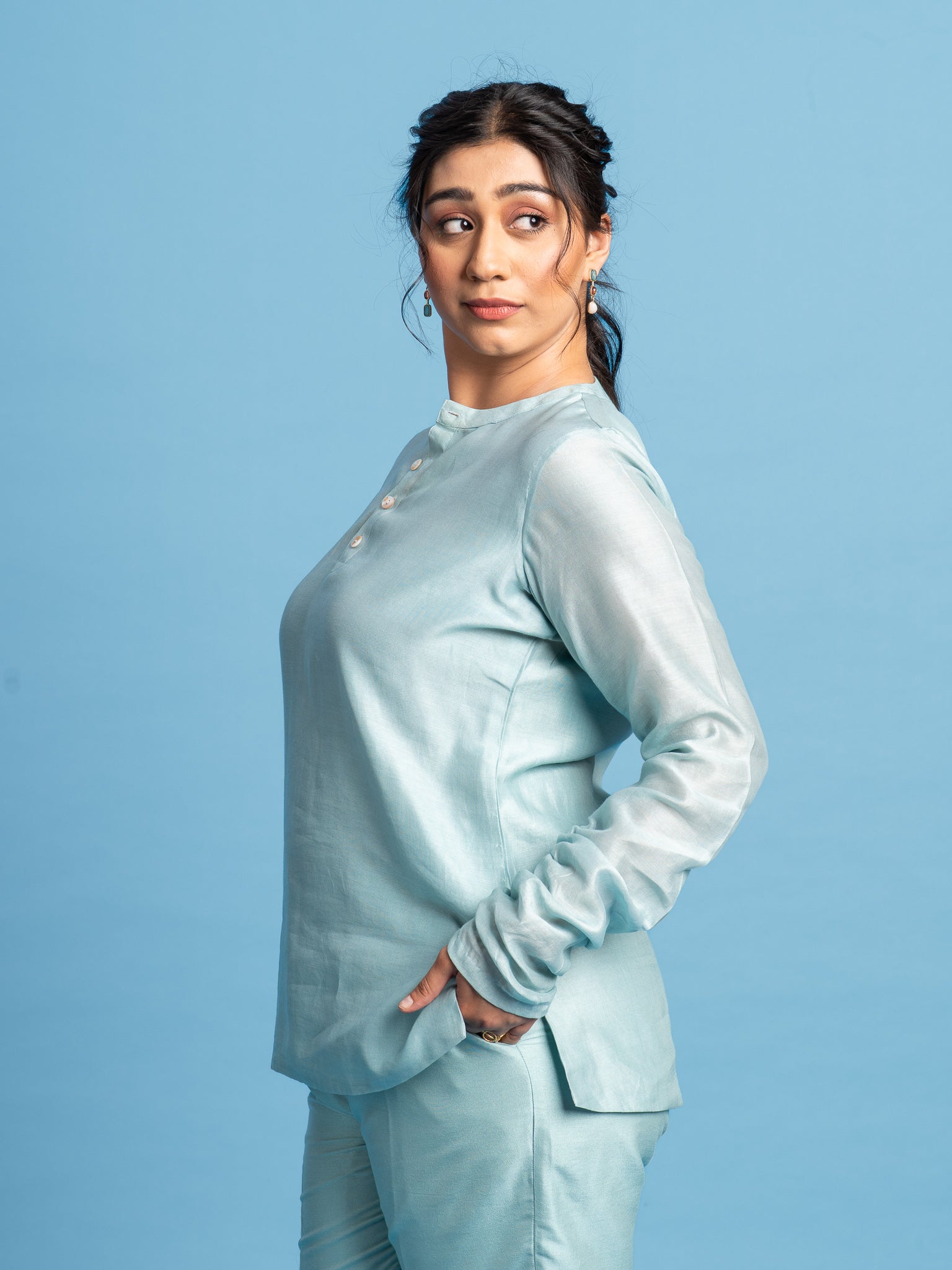 Halo Silk Tunic- Ice Blue