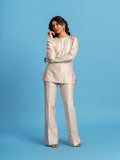 Silk Cotton Flare Trousers - Haze, Light Mocha