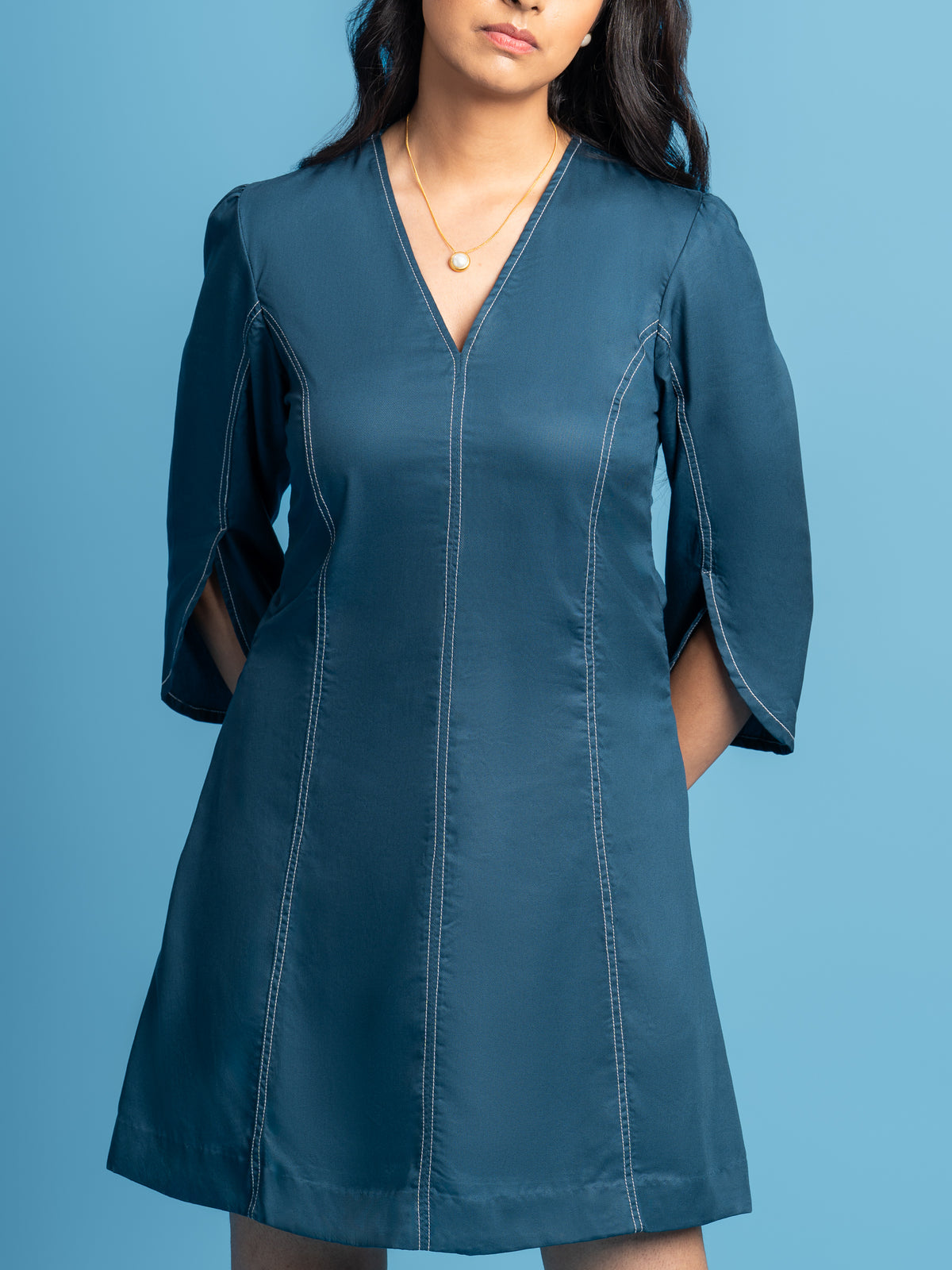 Tencel Shift Dress - Sol, Teal Blue