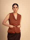 Sombre Cotton Twill Waistcoat- Brown