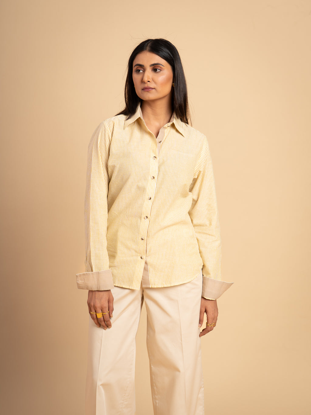 Dawnline Cotton Stripe Shirt- Butter Yellow