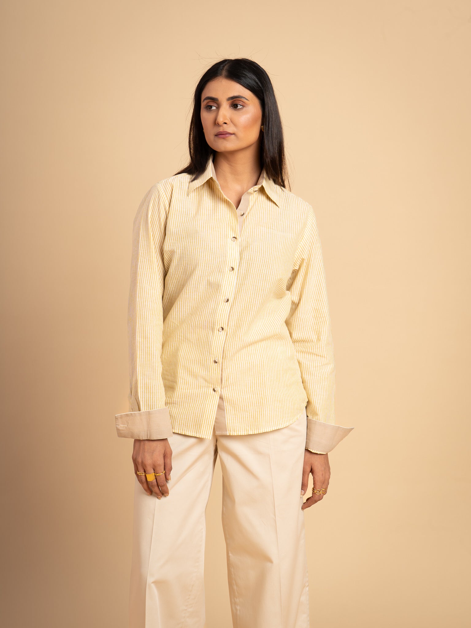 Dawnline Cotton Stripe Shirt- Butter Yellow