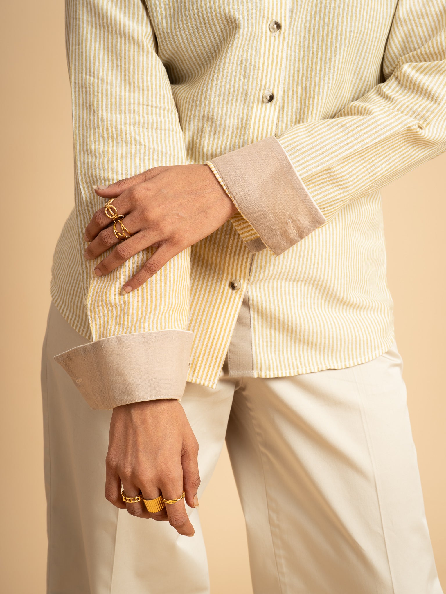 Dawnline Cotton Stripe Shirt- Butter Yellow