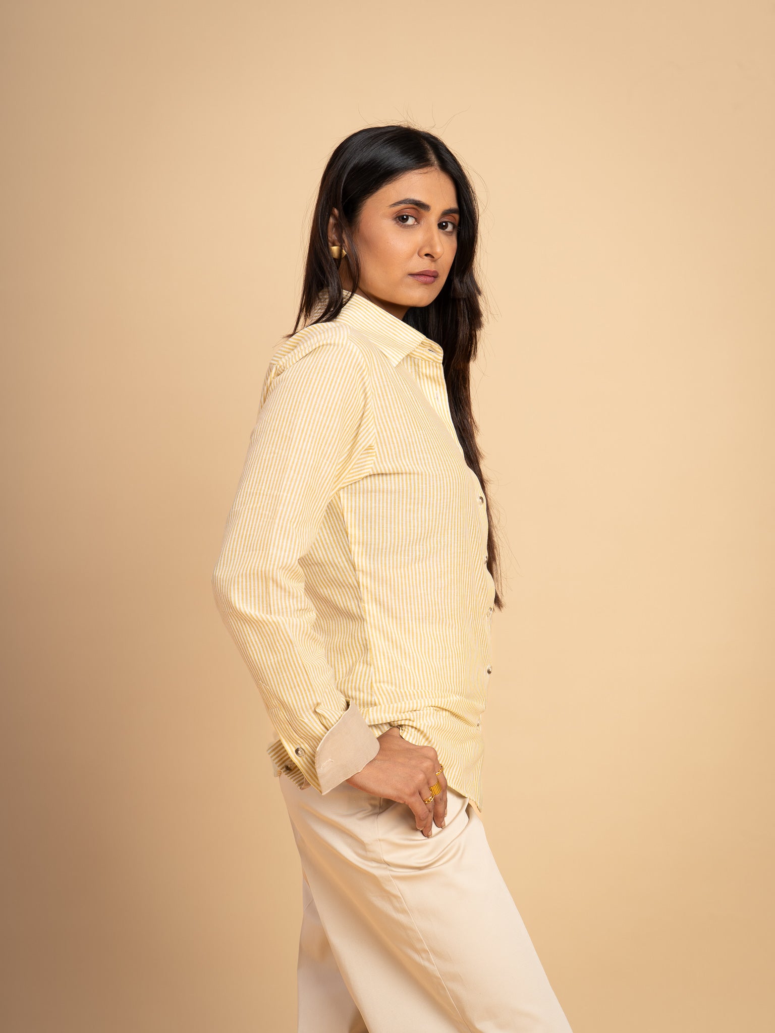 Dawnline Cotton Stripe Shirt- Butter Yellow