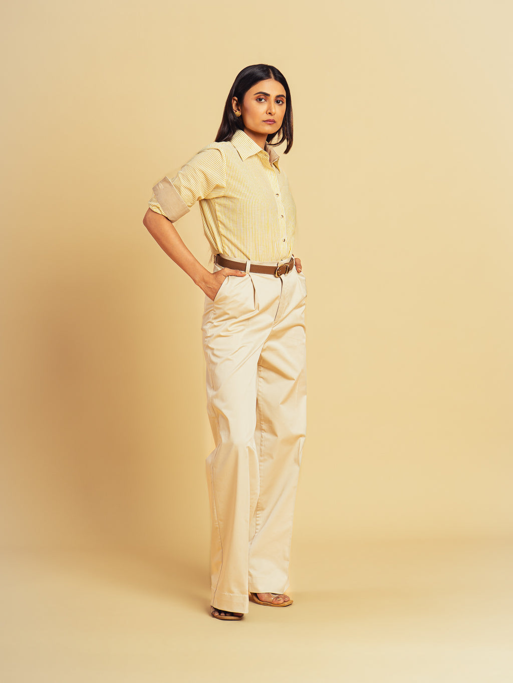 Horizon Structured Cotton Trouser- Beige
