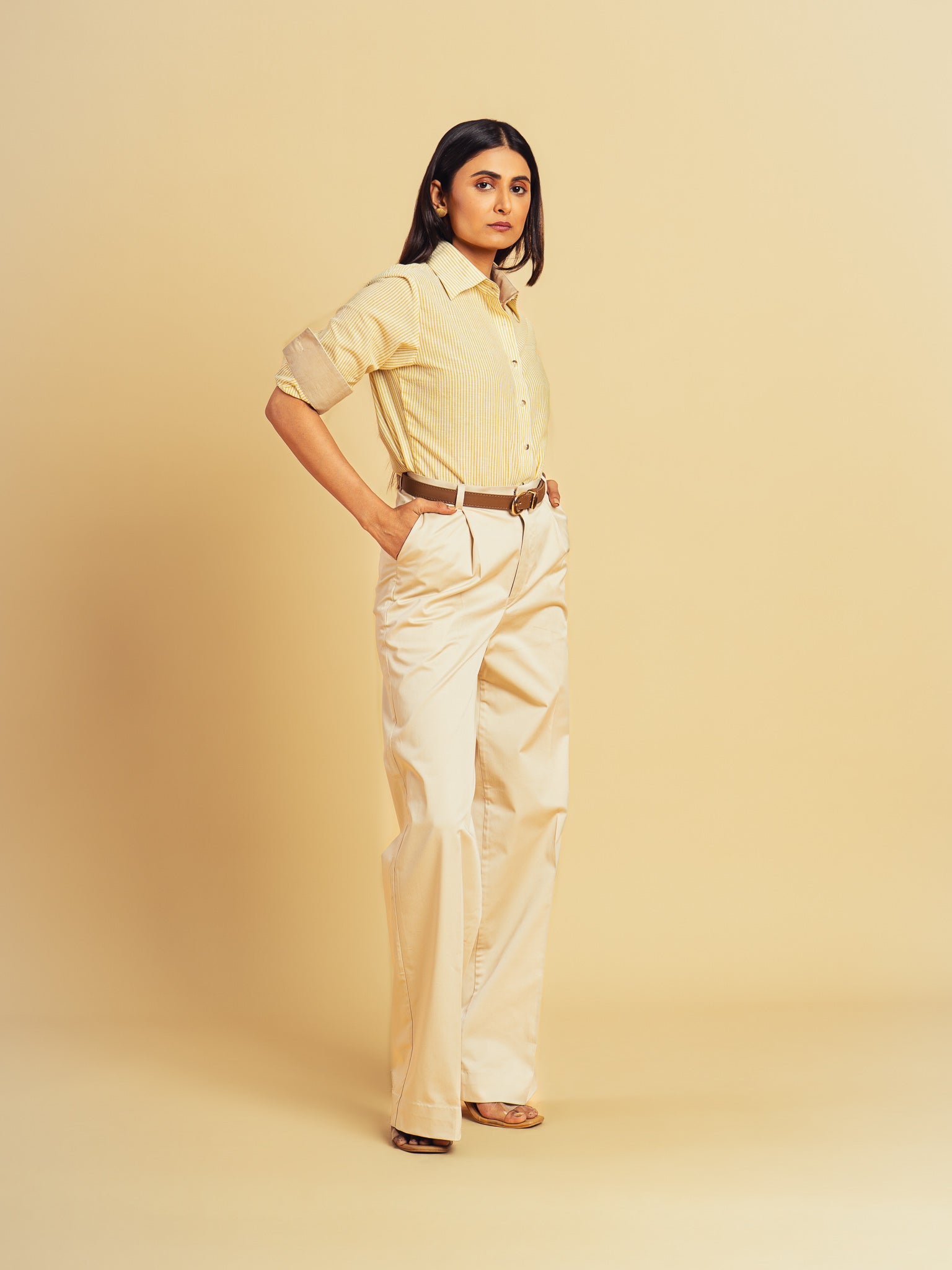 Horizon Structured Cotton Trouser- Beige