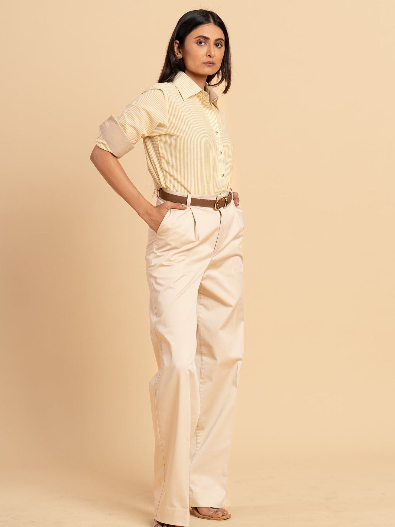 Dawnline Cotton Stripe Shirt- Butter Yellow