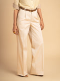 Wide-Leg, Straight Fit Cotton Trousers - Horizon, Beige