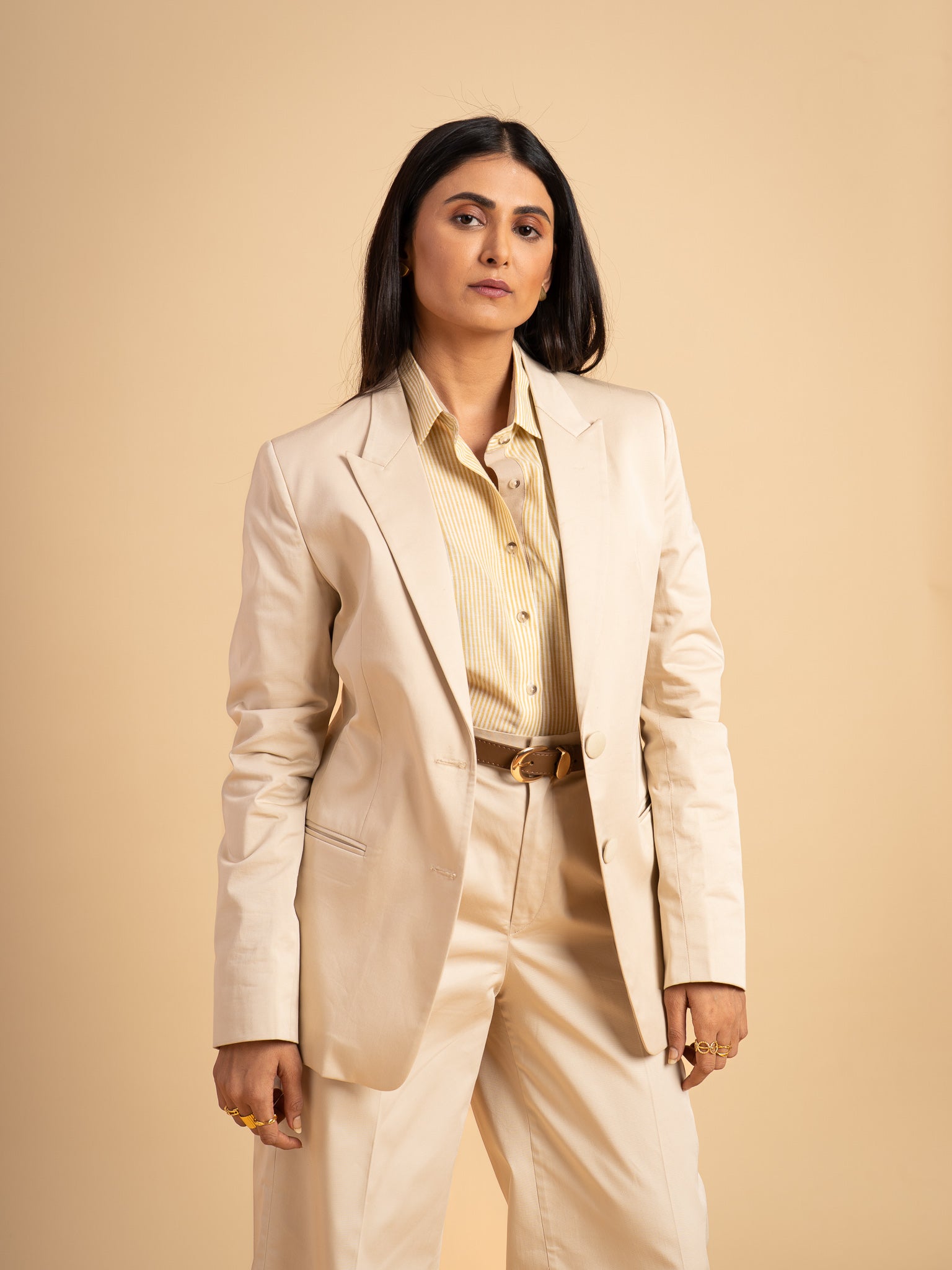 Twilight Handcrafted Cotton Blazer- Beige