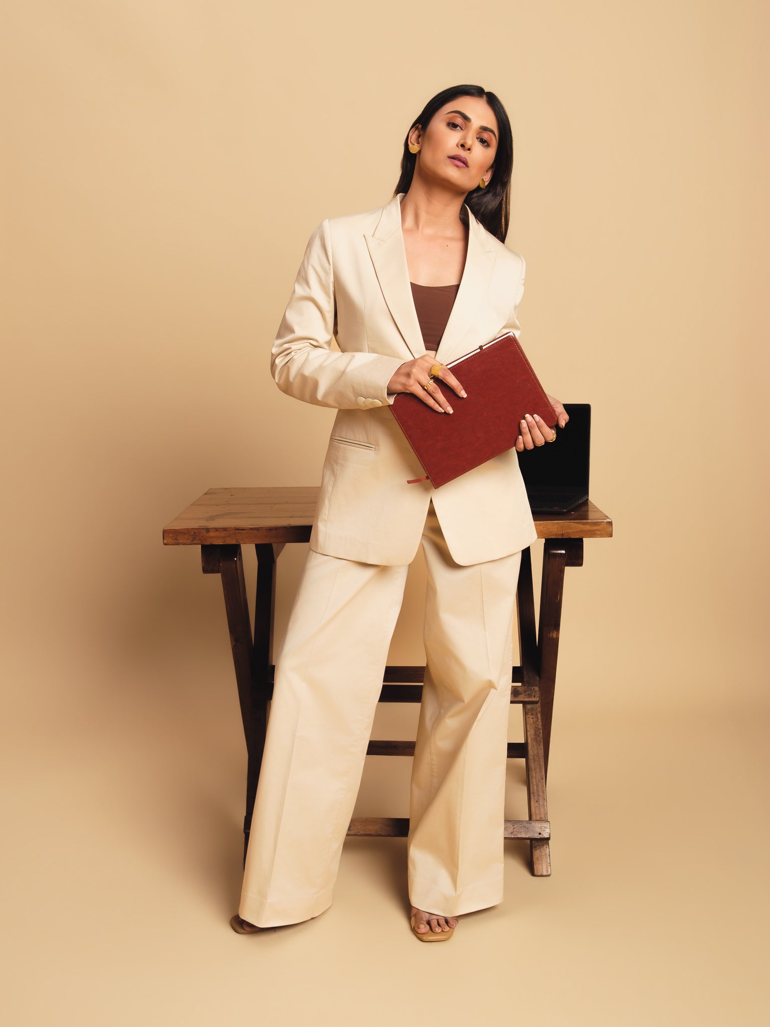 Horizon Structured Cotton Trouser- Beige